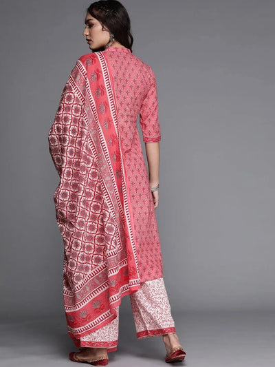 Pink Printed Cotton Suit Set - Libas