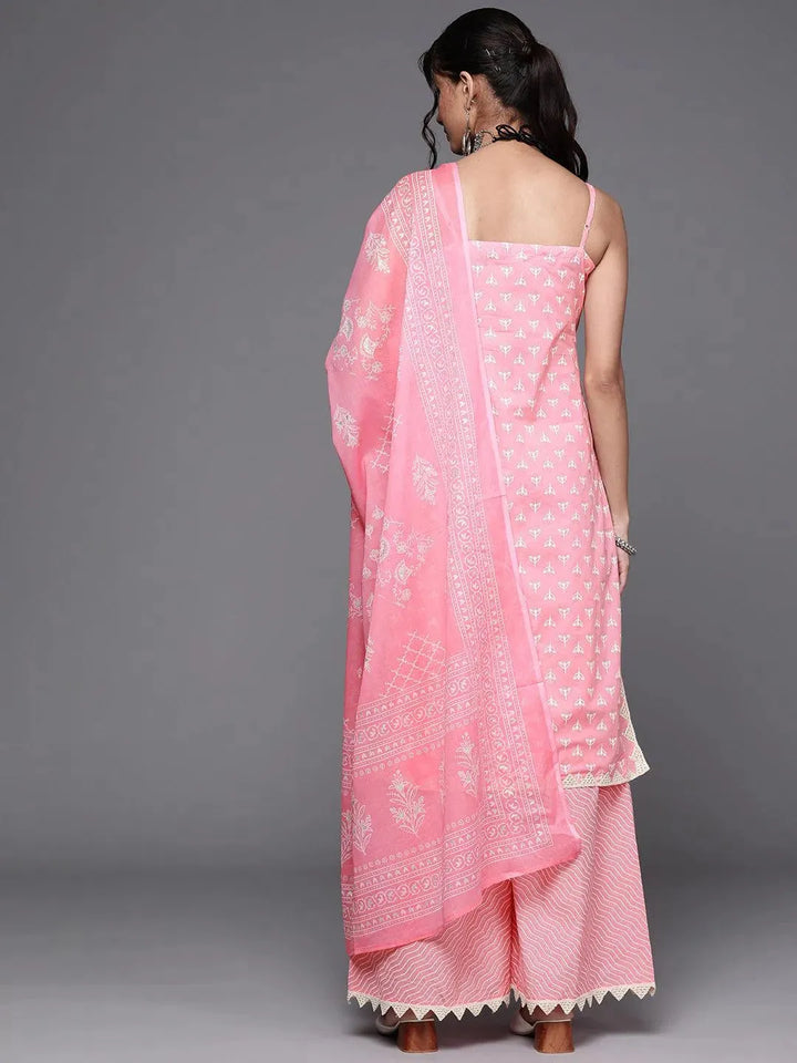 Pink Printed Cotton Suit Set - Libas