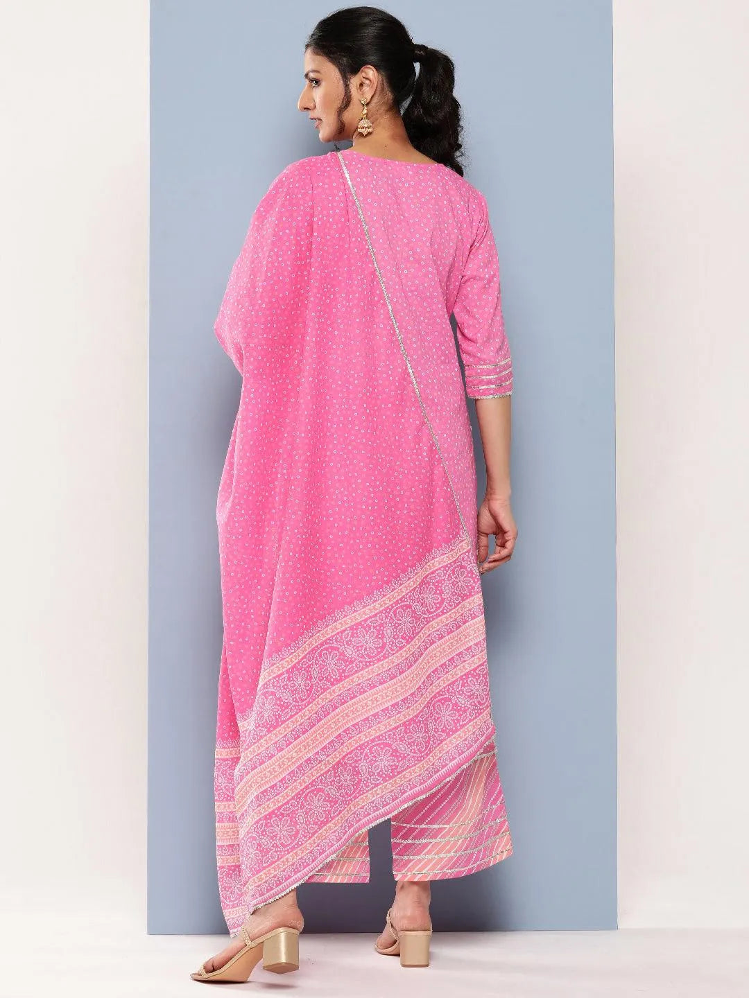 Pink Printed Cotton Straight Suit Set With Palazzos - Libas 