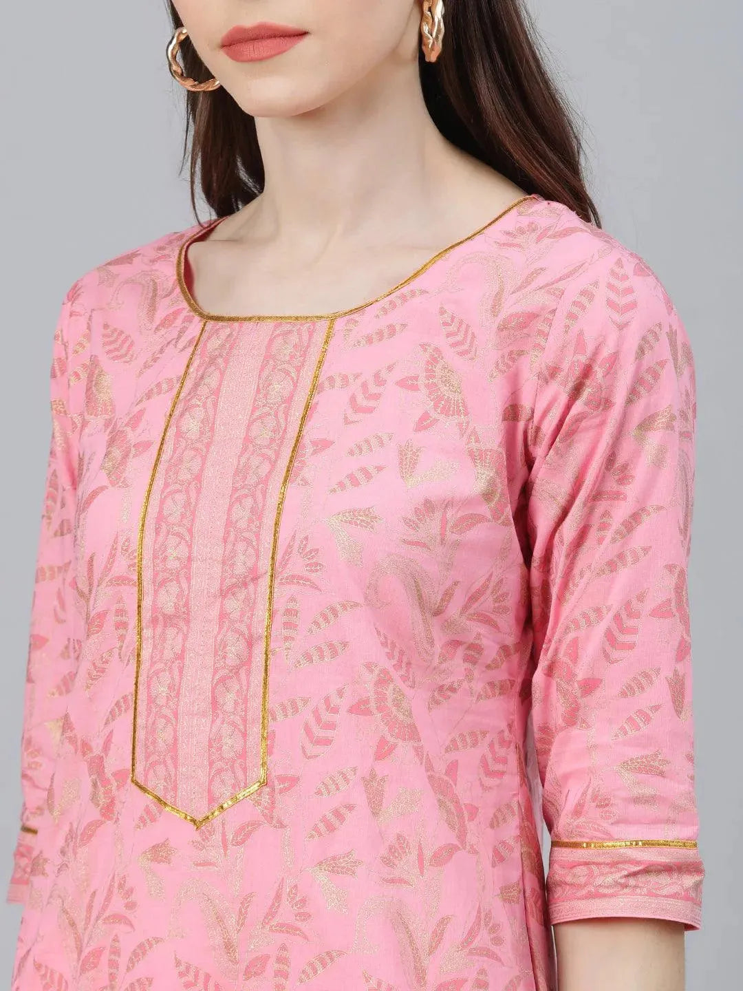 Pink Printed Cotton Suit Set - Libas