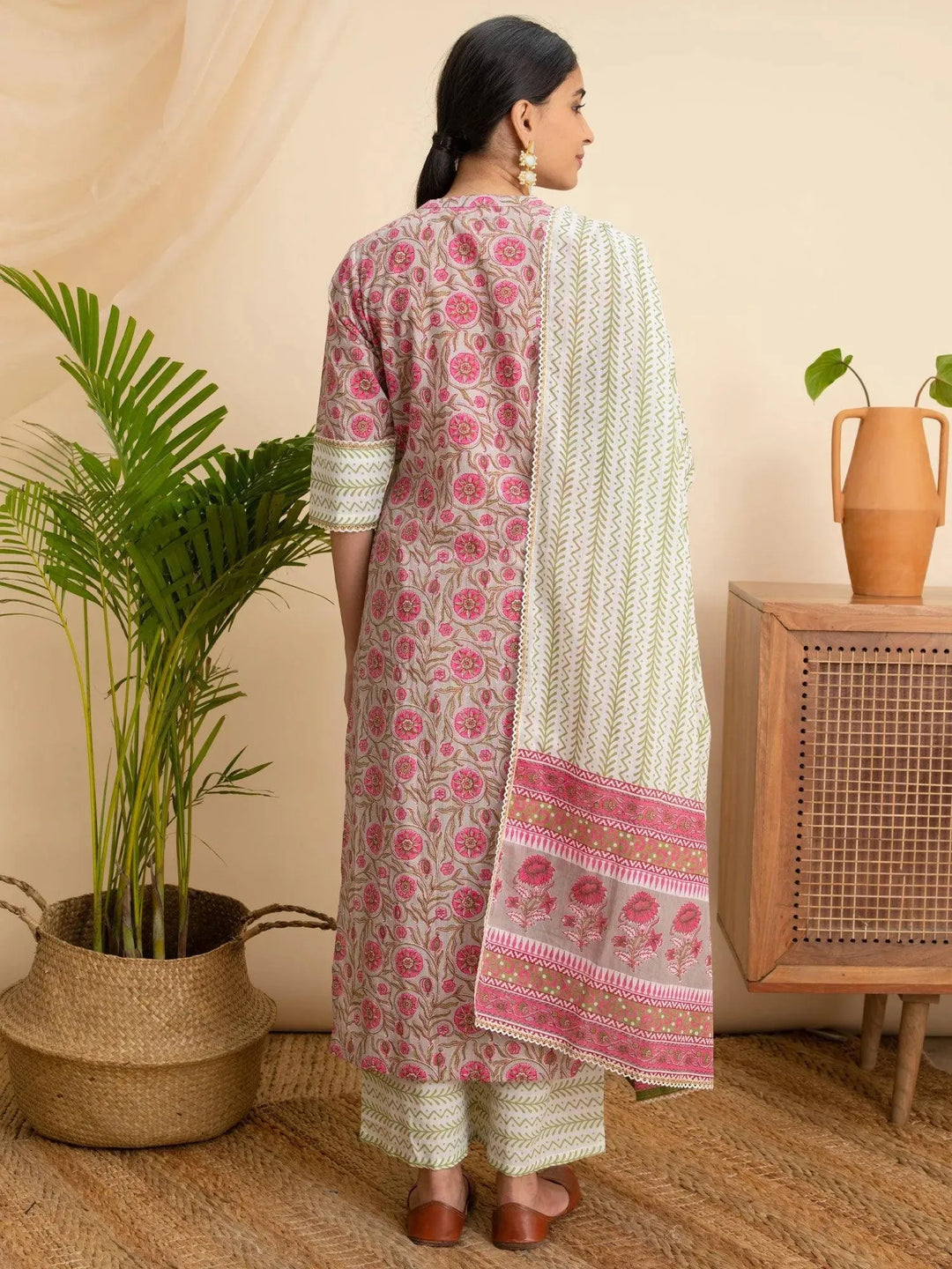 Pink Printed Cotton Suit Set - Libas