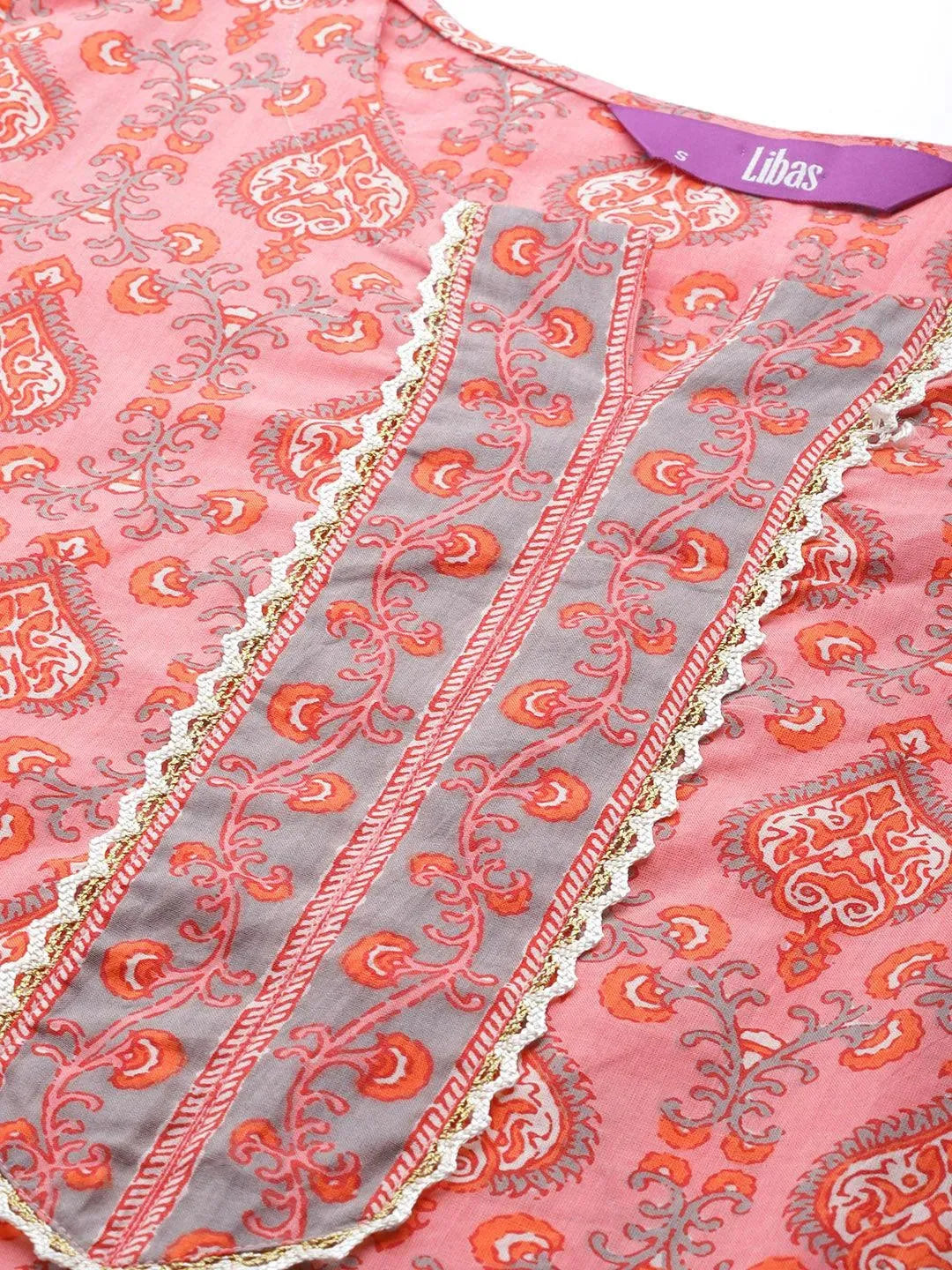 Pink Printed Cotton Suit Set - Libas 