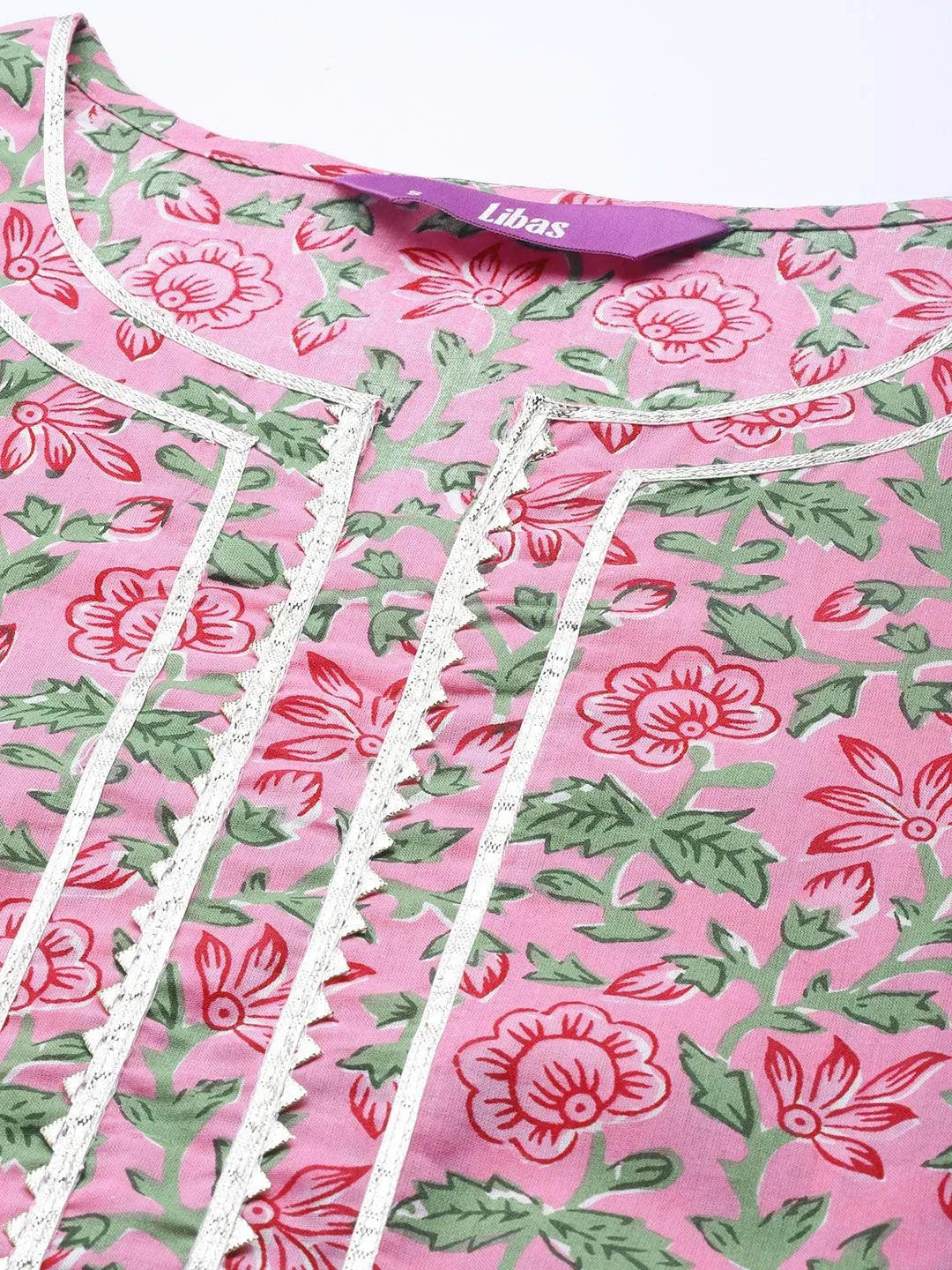 Pink Printed Cotton Suit Set - Libas 