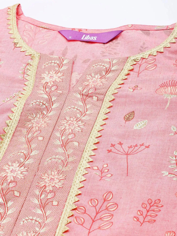 Pink Printed Cotton Suit Set - Libas