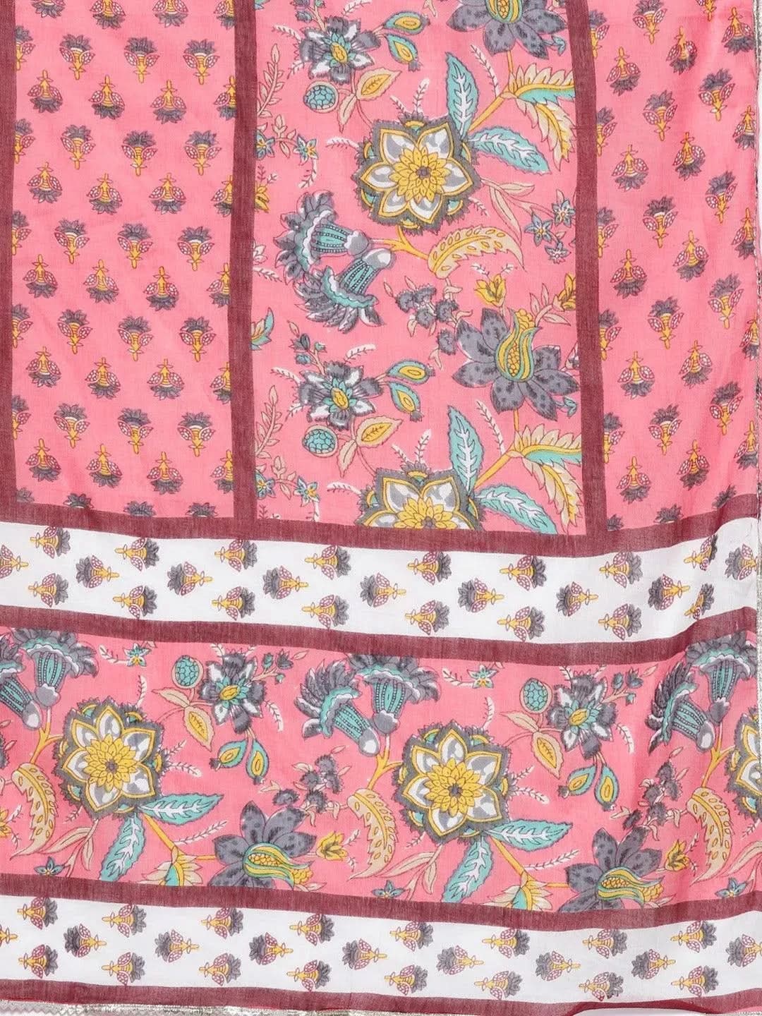 Pink Printed Cotton Straight Suit Set - Libas 