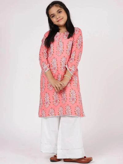 Pink Printed Cotton Kurta Set - Libas