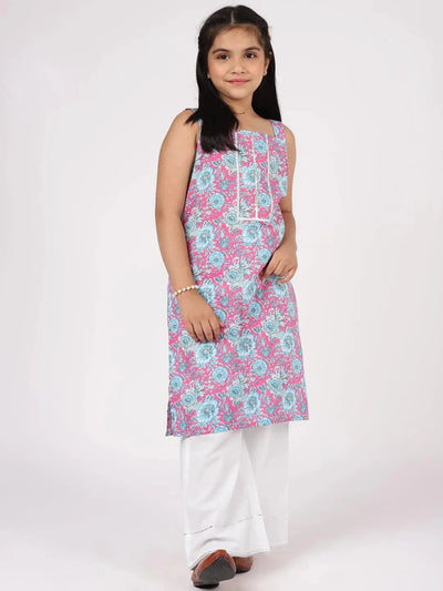 Pink Printed Cotton Straight Kurta Set - Libas