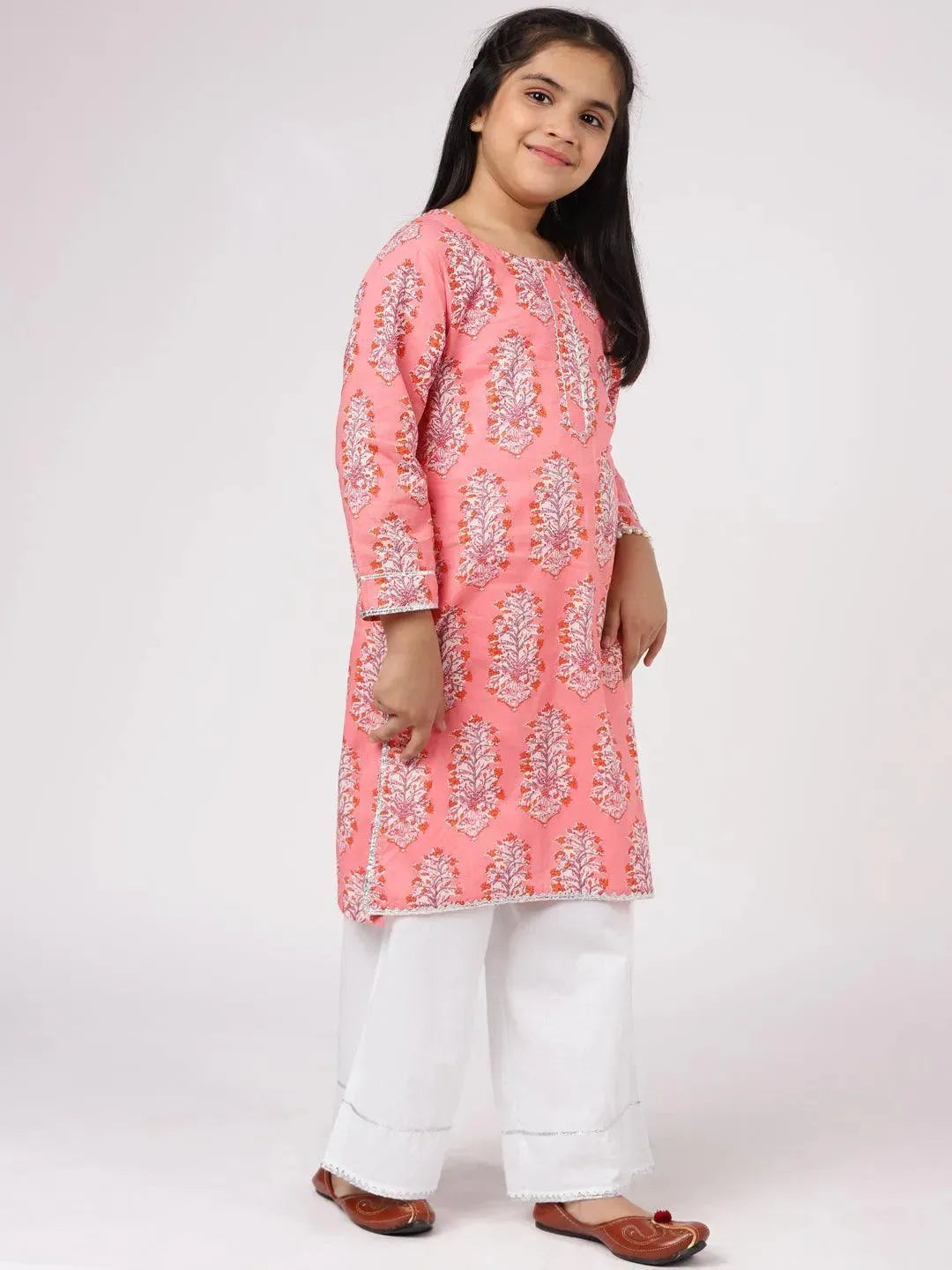 Pink Printed Cotton Kurta Set - Libas