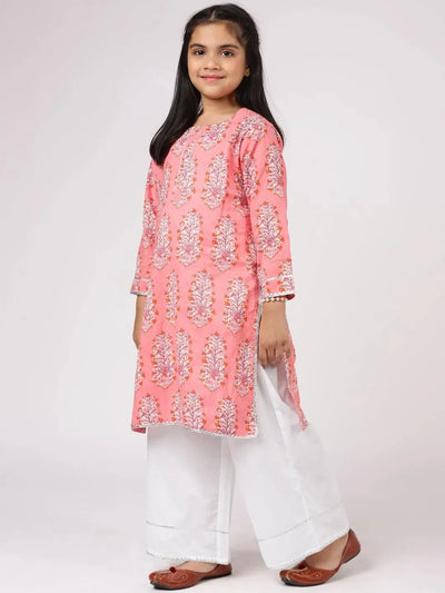 Pink Printed Cotton Kurta Set - Libas