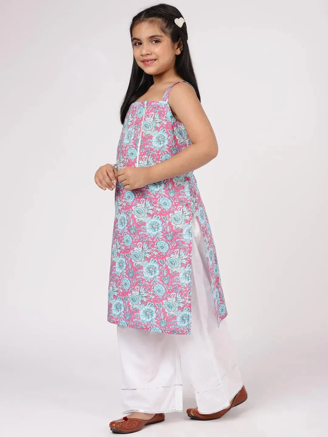 Pink Printed Cotton Straight Kurta Set - Libas 