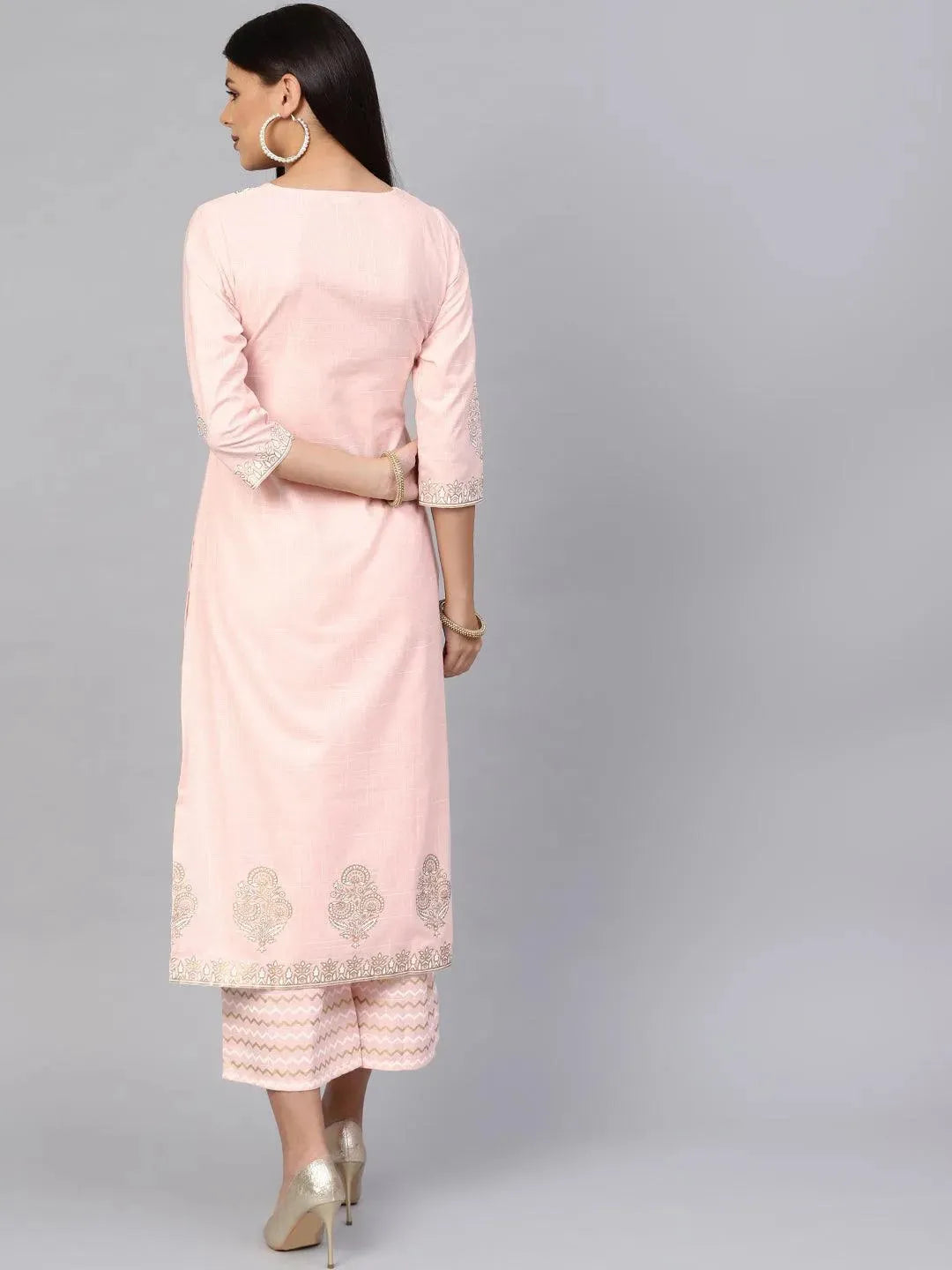 Pink Printed Cotton Kurta Set - Libas 