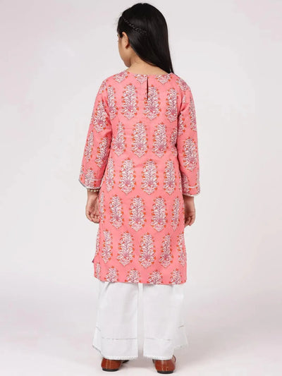 Pink Printed Cotton Kurta Set - Libas