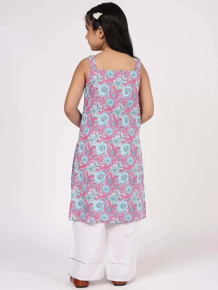 Pink Printed Cotton Straight Kurta Set - Libas