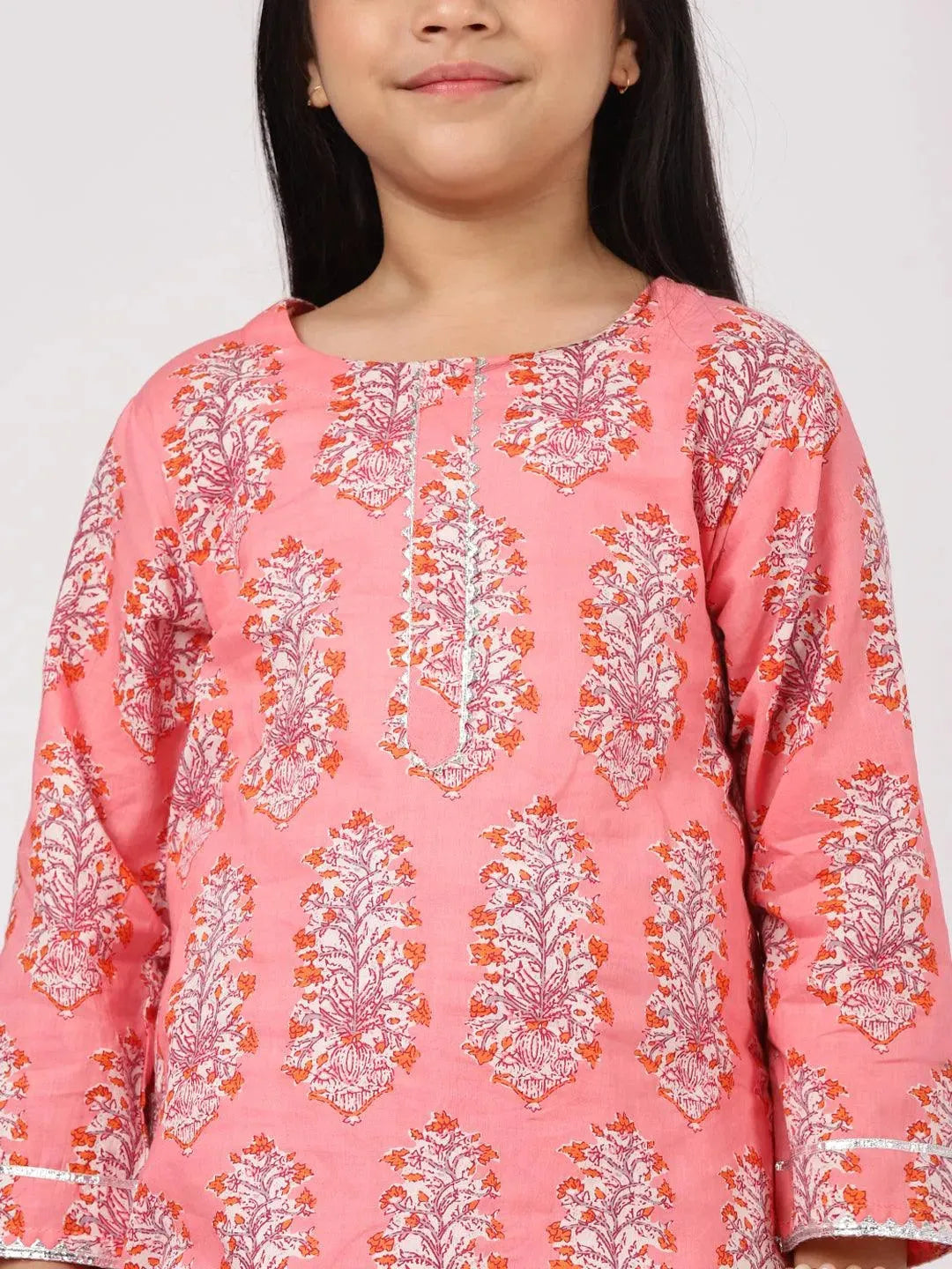 Pink Printed Cotton Kurta Set - Libas