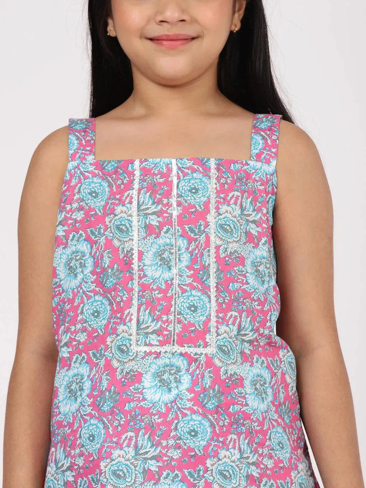 Pink Printed Cotton Straight Kurta Set - Libas