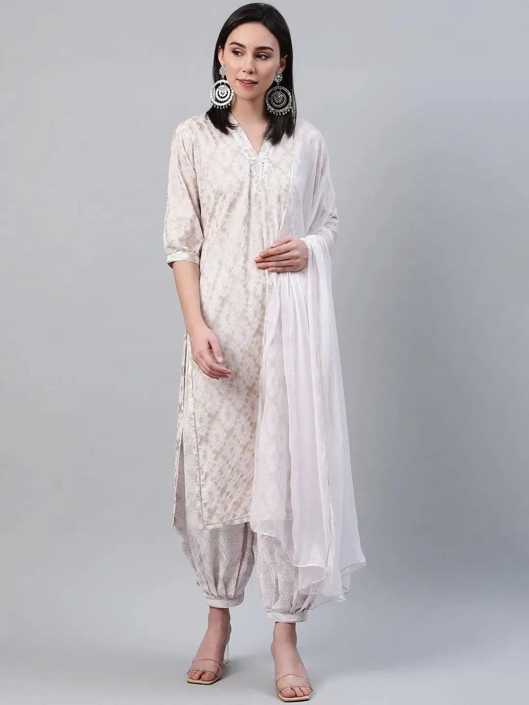 Pink Printed Cotton Straight Kurta With Salwar & Dupatta-image-8