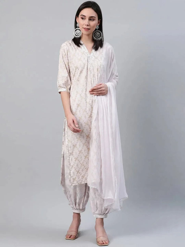 Libas Pink Printed Cotton Straight Kurta With Salwar & Dupatta