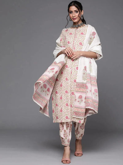 Pink Printed Cotton Suit Set - Libas