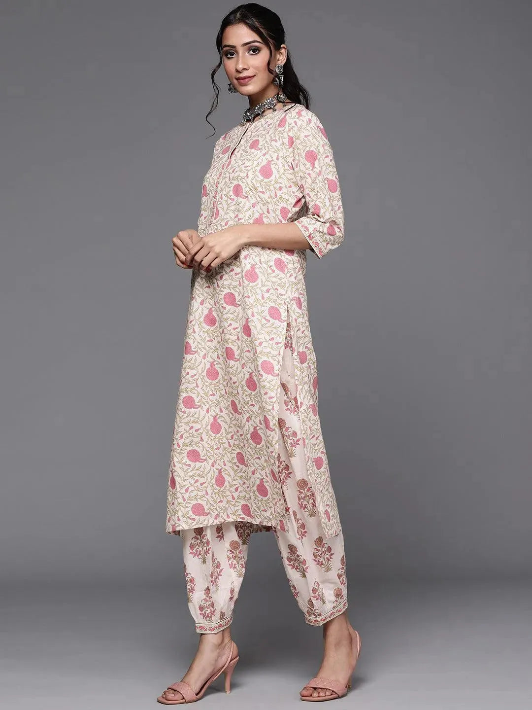 Pink Printed Cotton Suit Set - Libas