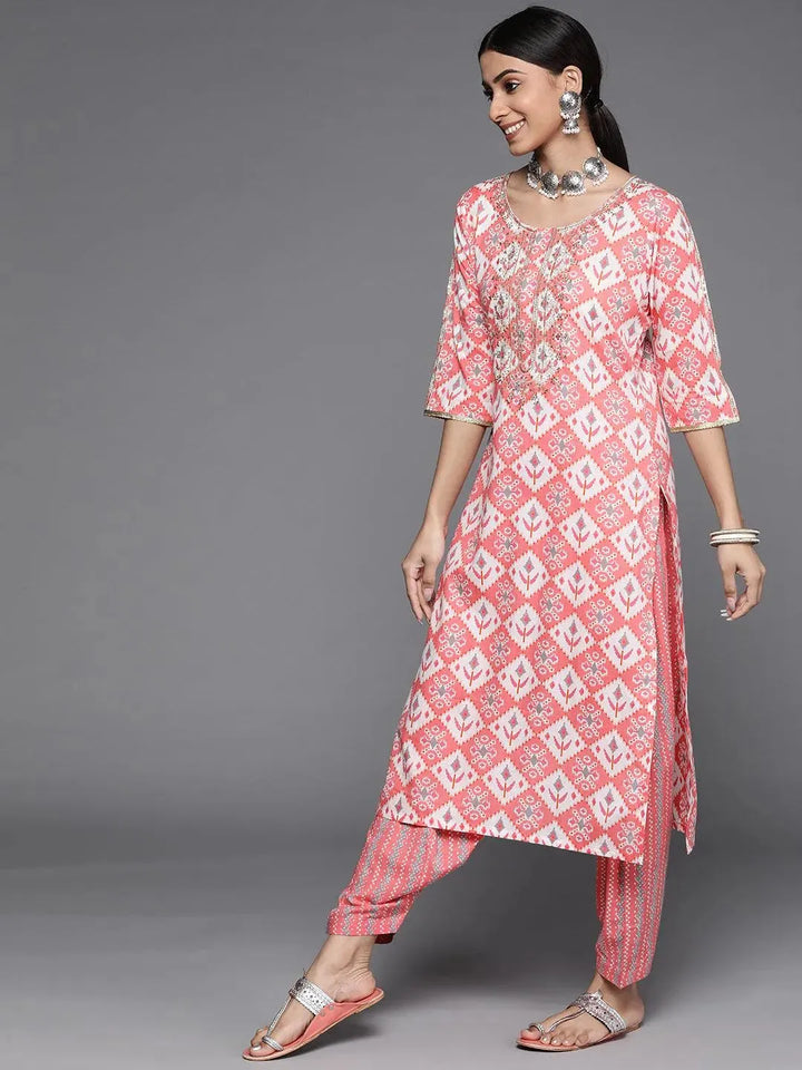 Pink Printed Cotton Suit Set - Libas