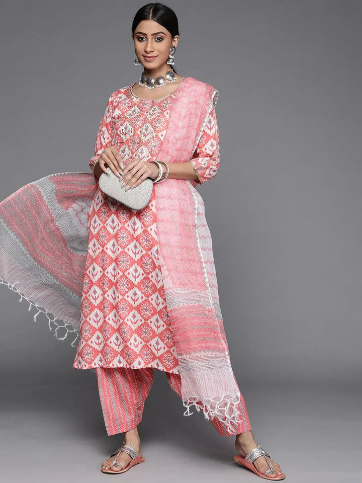 Pink Printed Cotton Suit Set - Libas