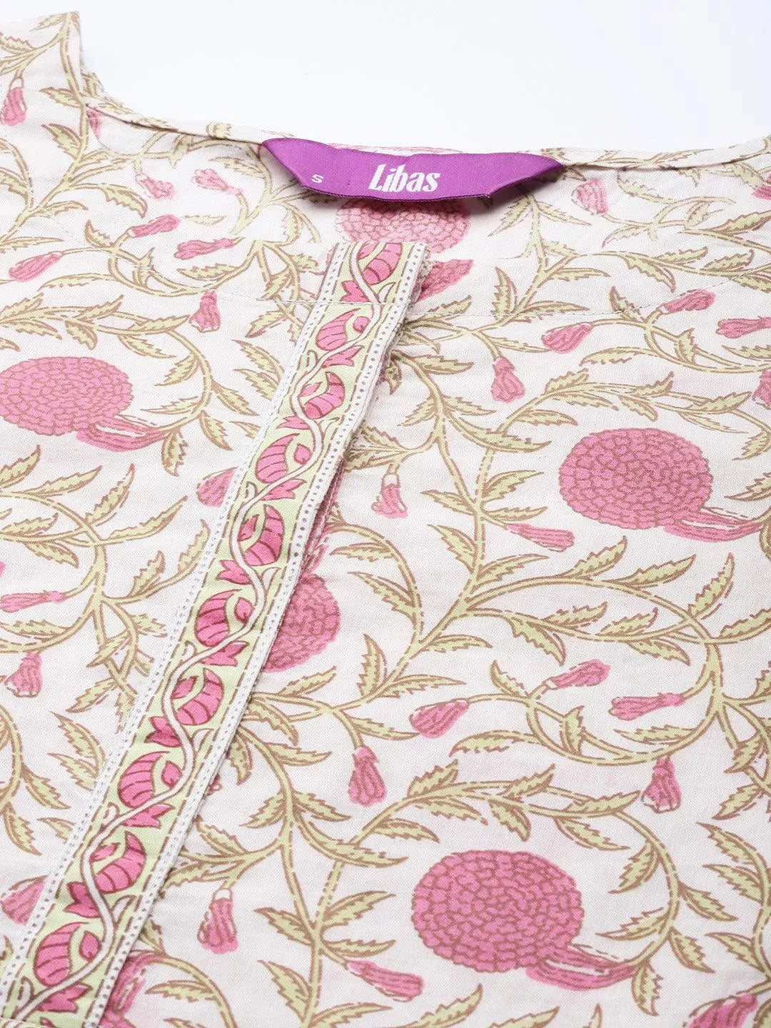 Pink Printed Cotton Suit Set - Libas 