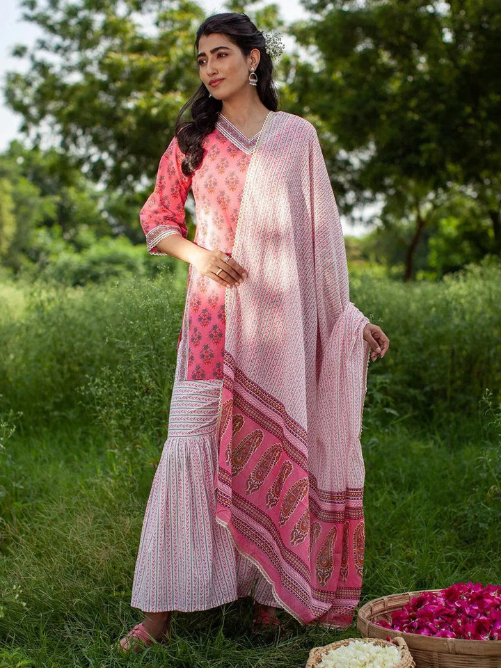 Pink Printed Cotton Suit Set - Libas