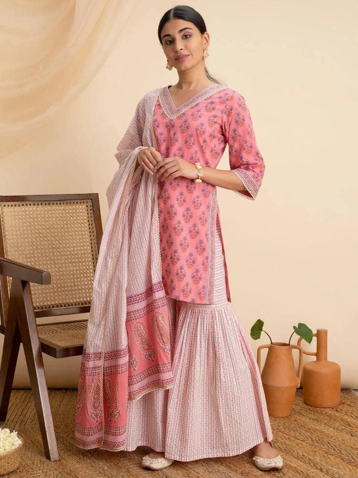 Pink Printed Cotton Suit Set - Libas