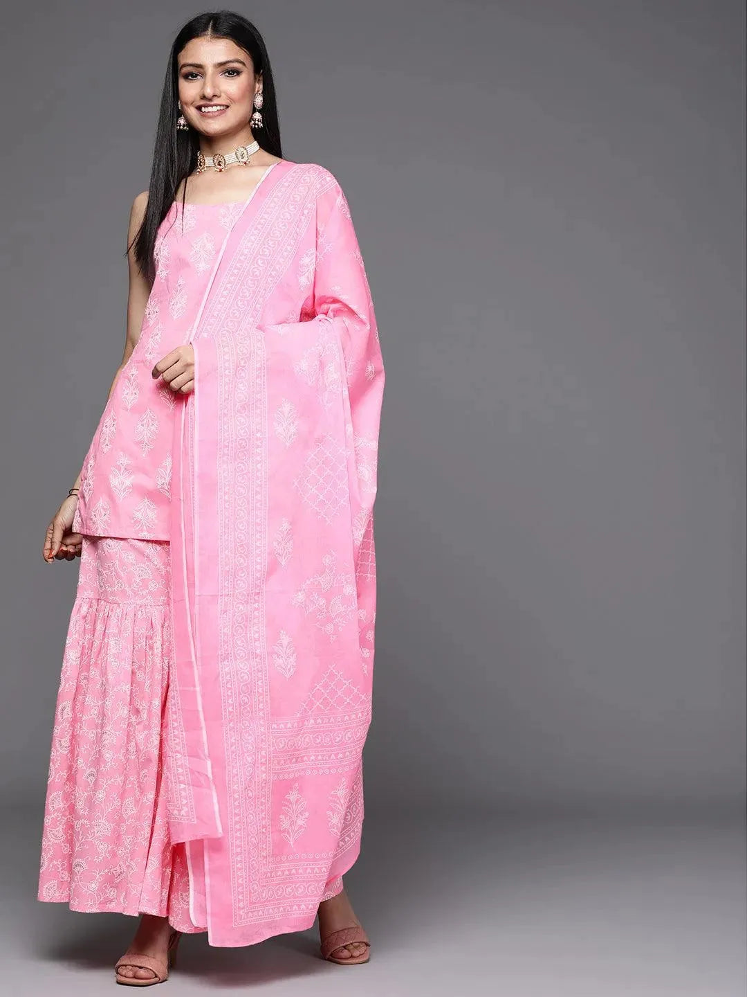 Pink Printed Cotton Suit Set - Libas