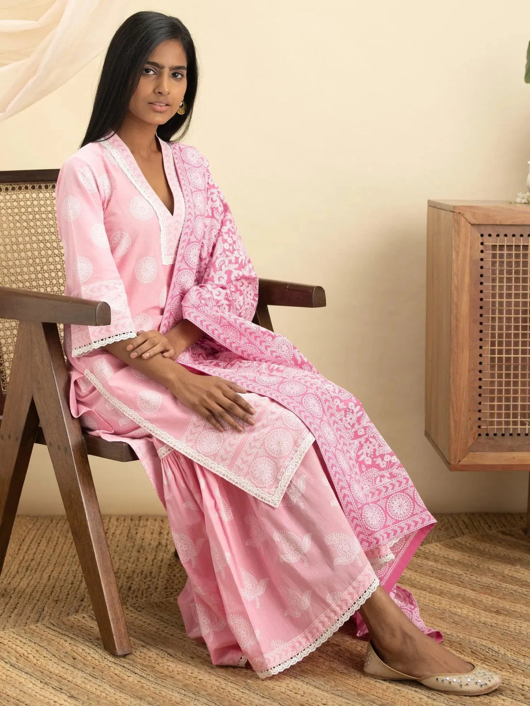 Pink Printed Cotton Straight Suit Set - Libas