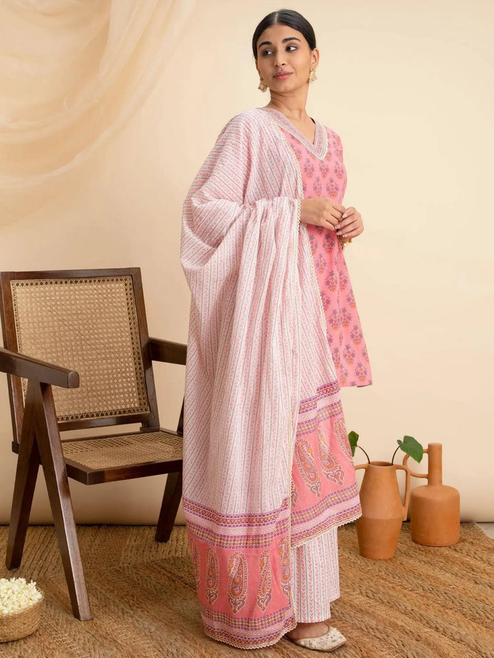 Pink Printed Cotton Suit Set - Libas