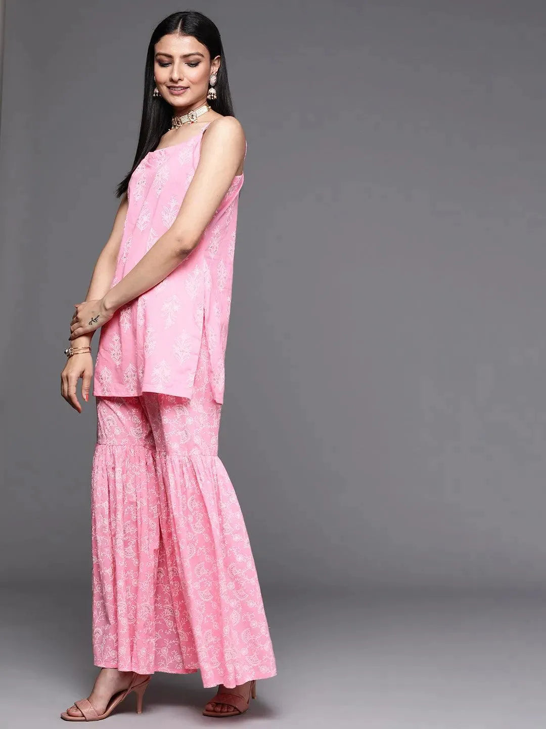 Pink Printed Cotton Suit Set - Libas 