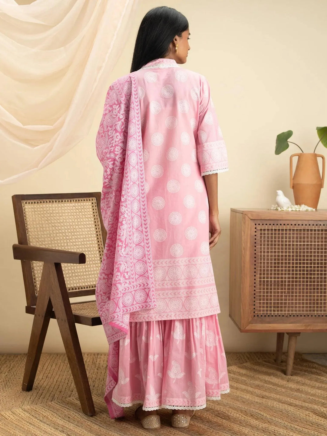 Pink Printed Cotton Straight Suit Set - Libas 