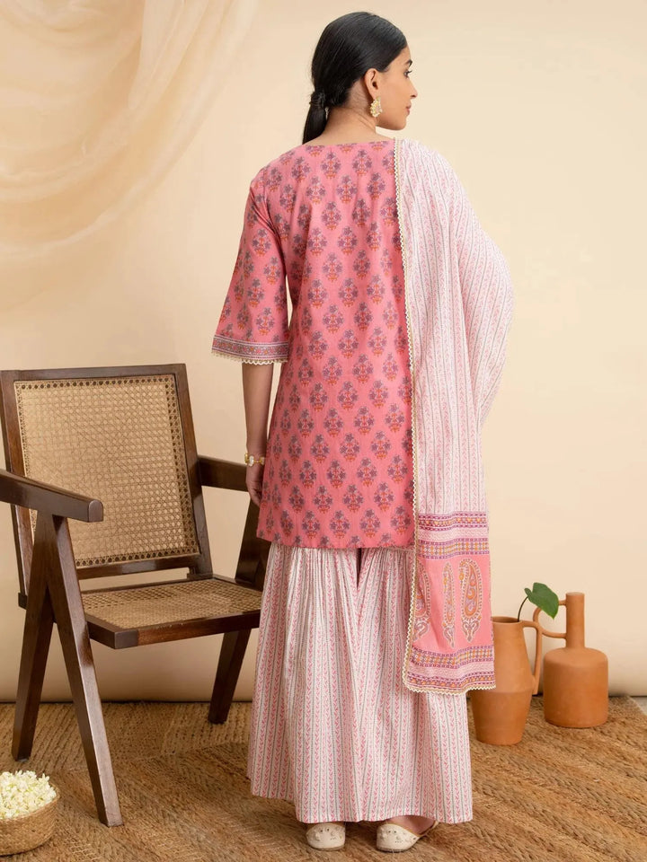 Pink Printed Cotton Suit Set - Libas