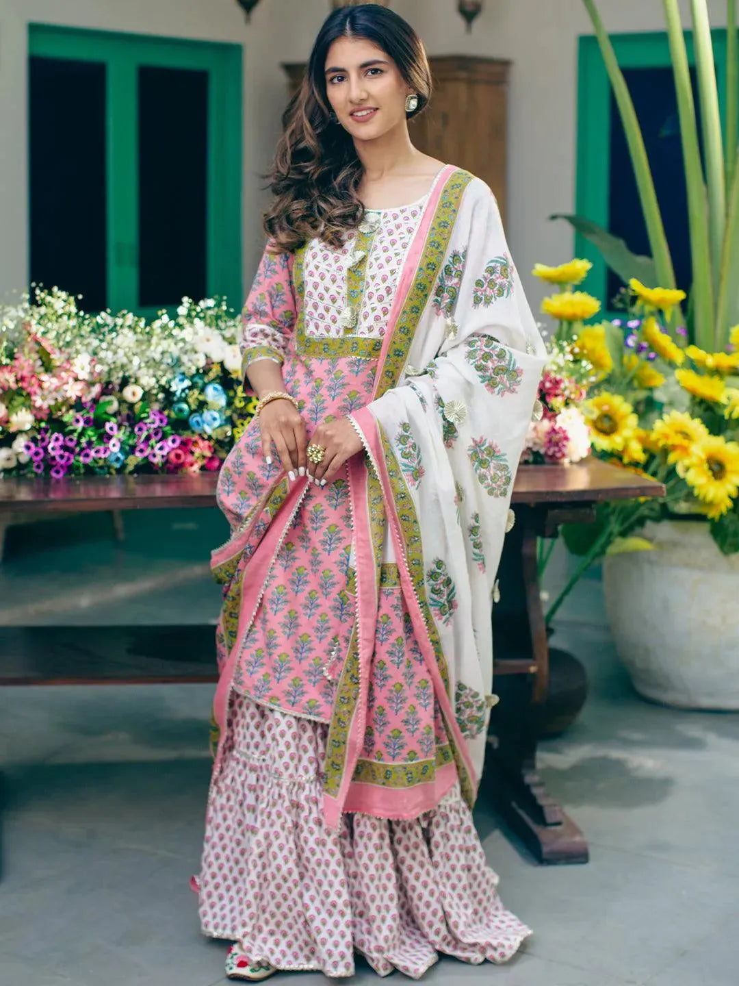 Pink Printed Cotton Suit Set - Libas