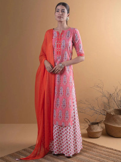 Pink Printed Cotton Suit Set - Libas