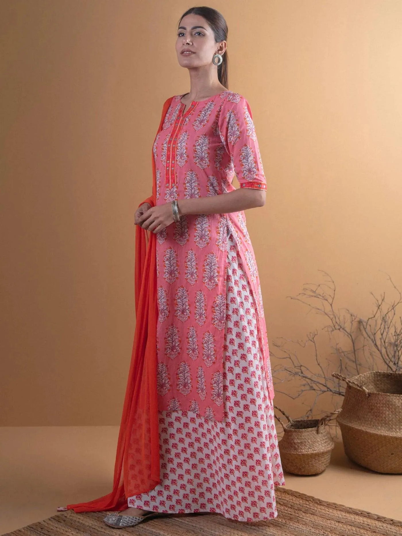 Pink Printed Cotton Suit Set - Libas