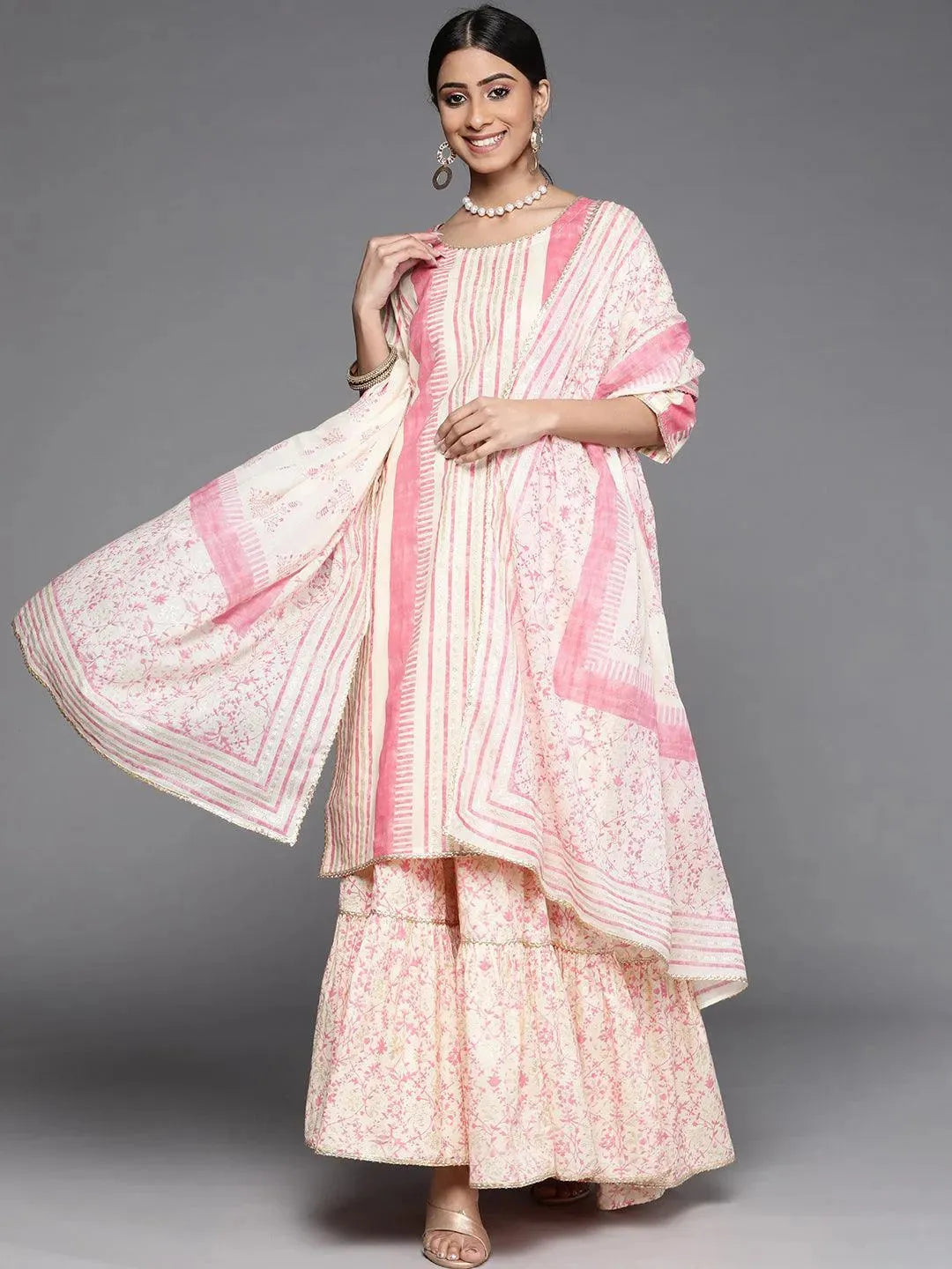 Pink Printed Cotton Suit Set - Libas