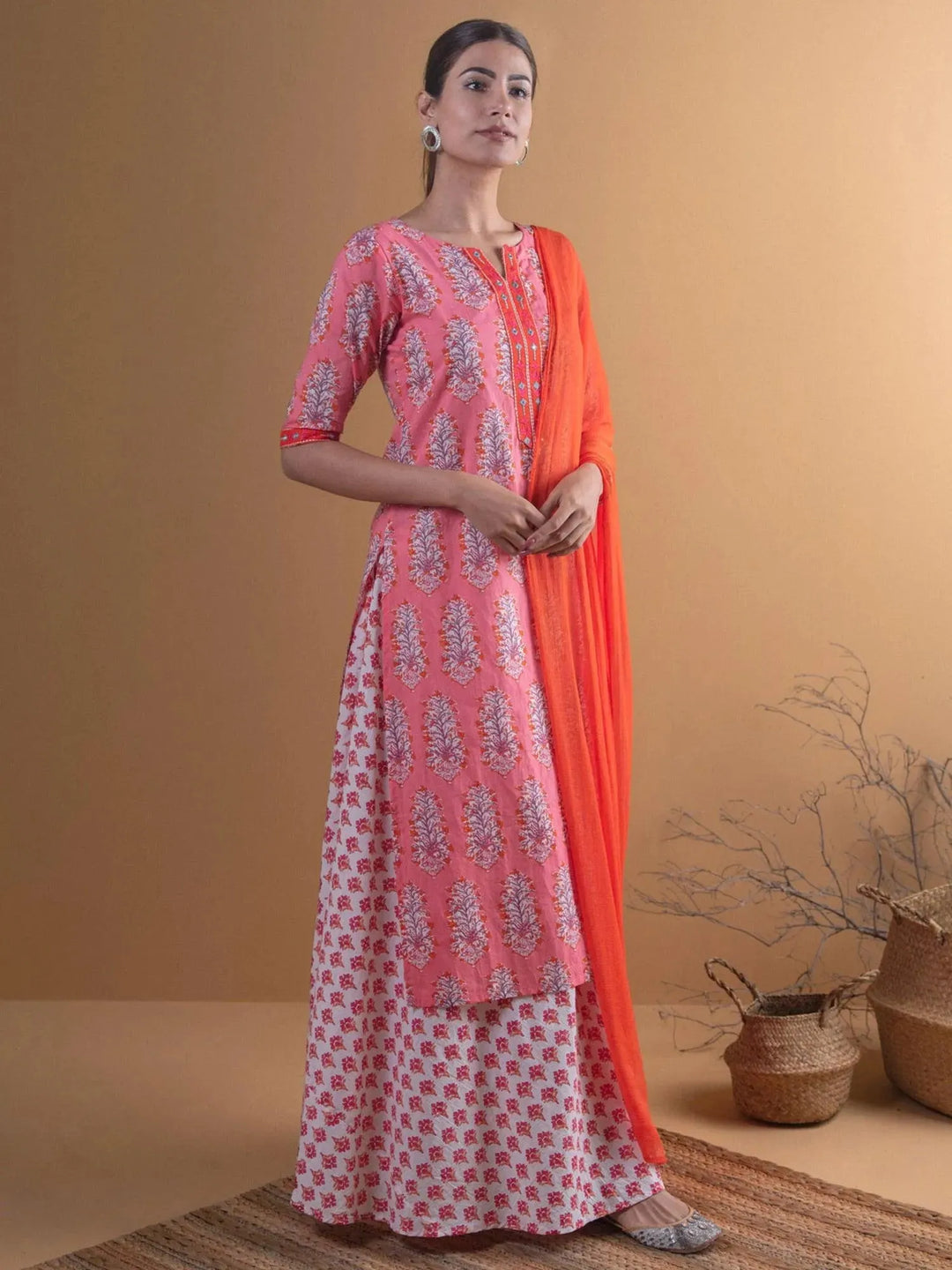 Pink Printed Cotton Suit Set - Libas