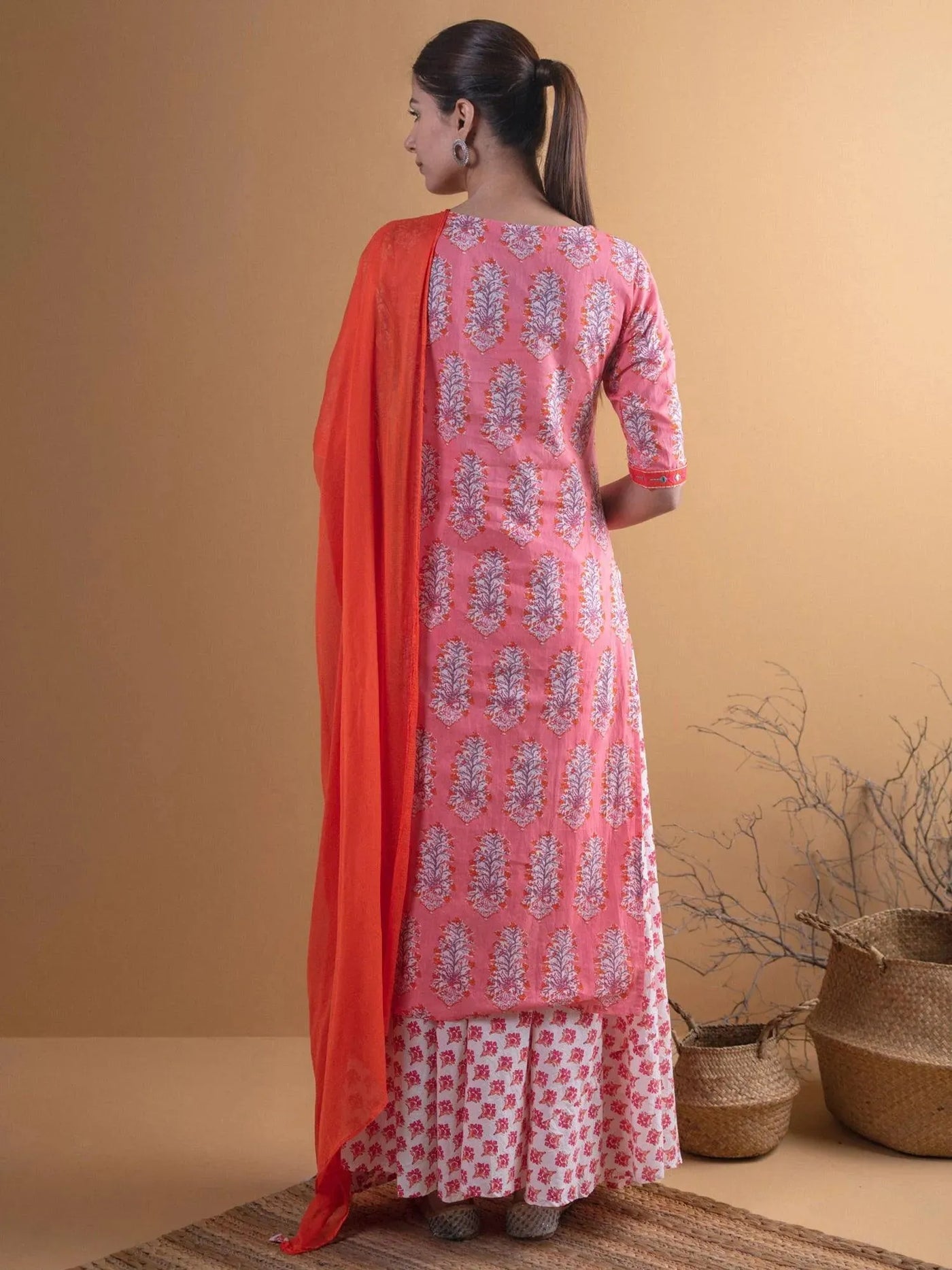 Pink Printed Cotton Suit Set - Libas