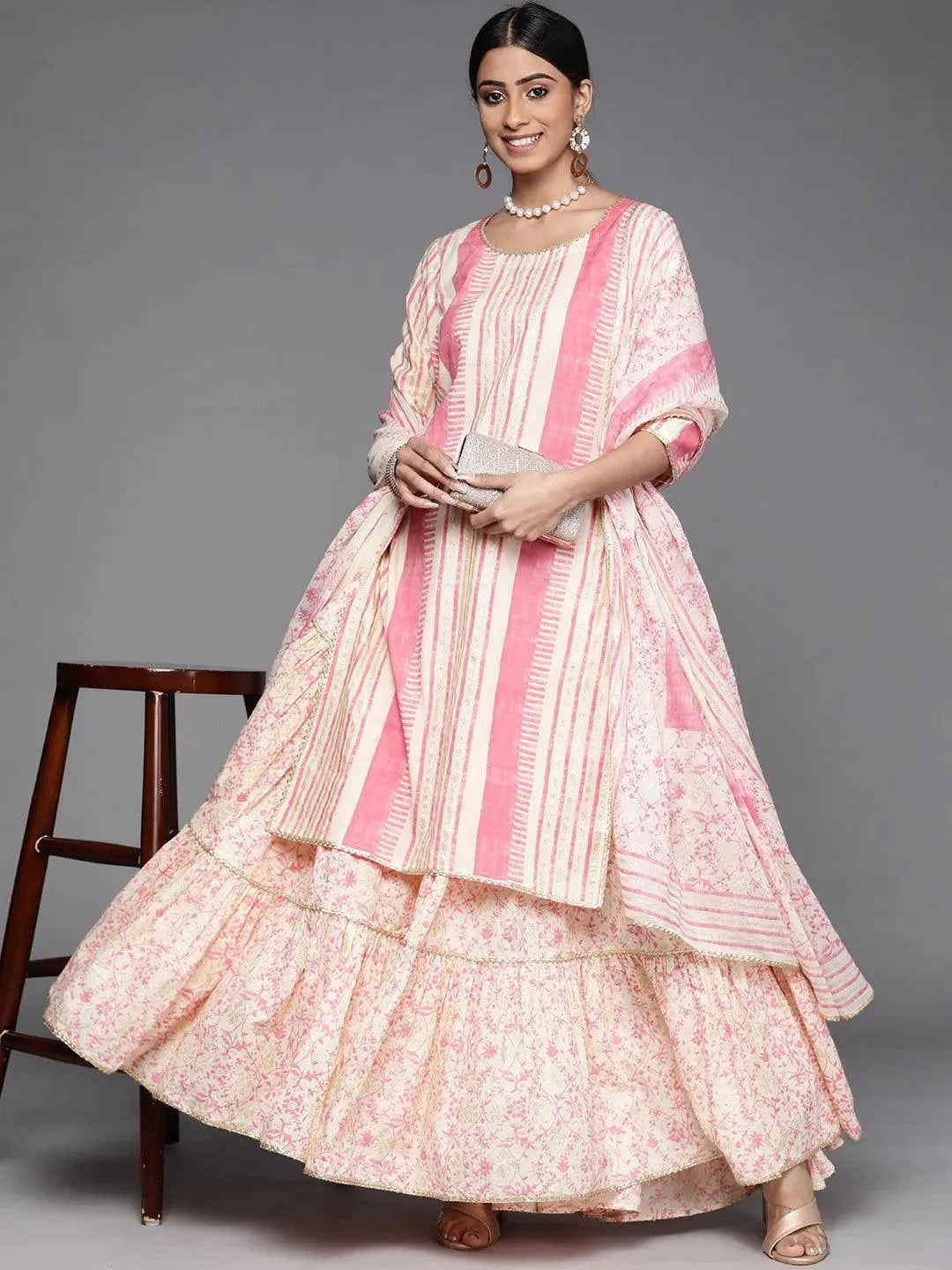 Pink Printed Cotton Suit Set - Libas