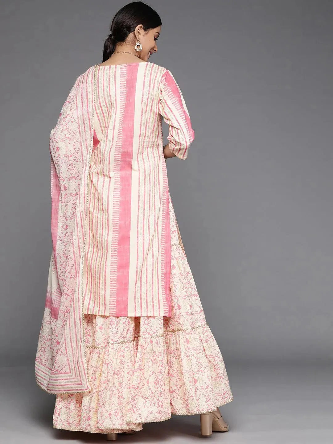 Pink Printed Cotton Suit Set - Libas 