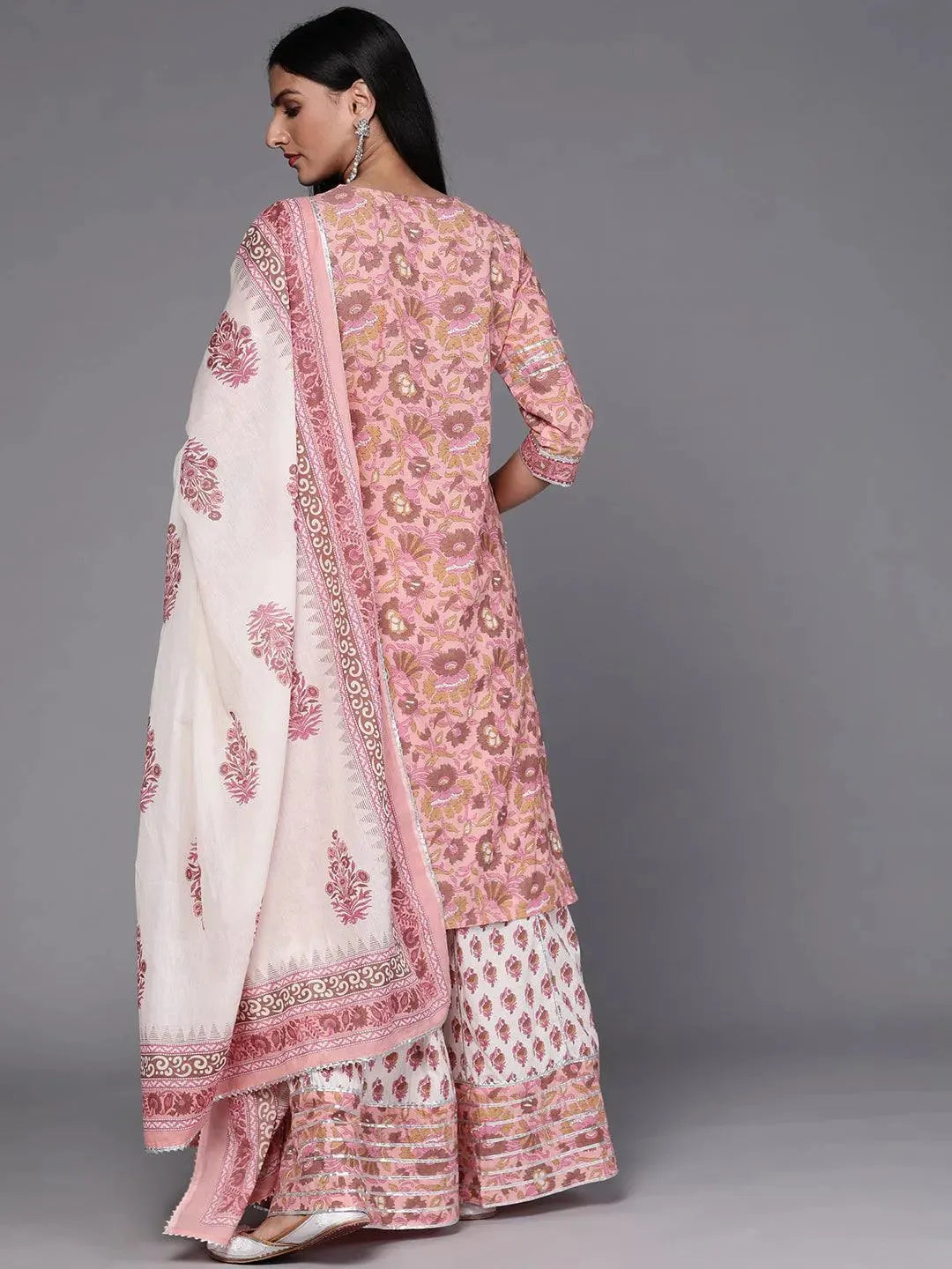 Pink Printed Cotton Suit Set - Libas 