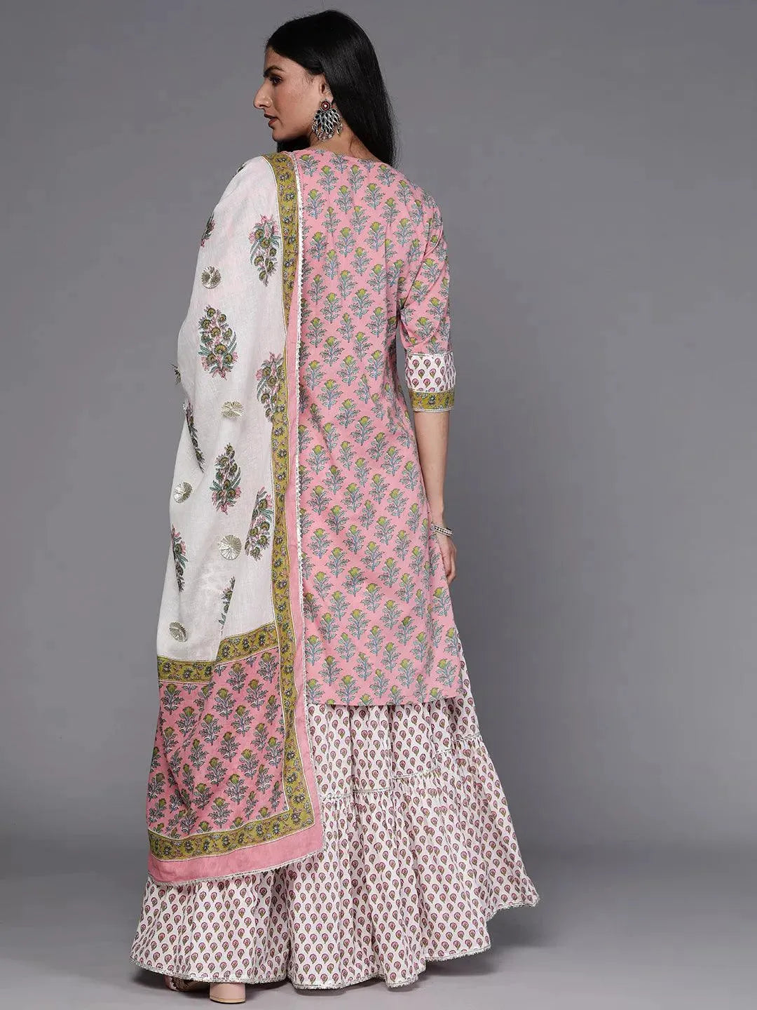 Pink Printed Cotton Suit Set - Libas 