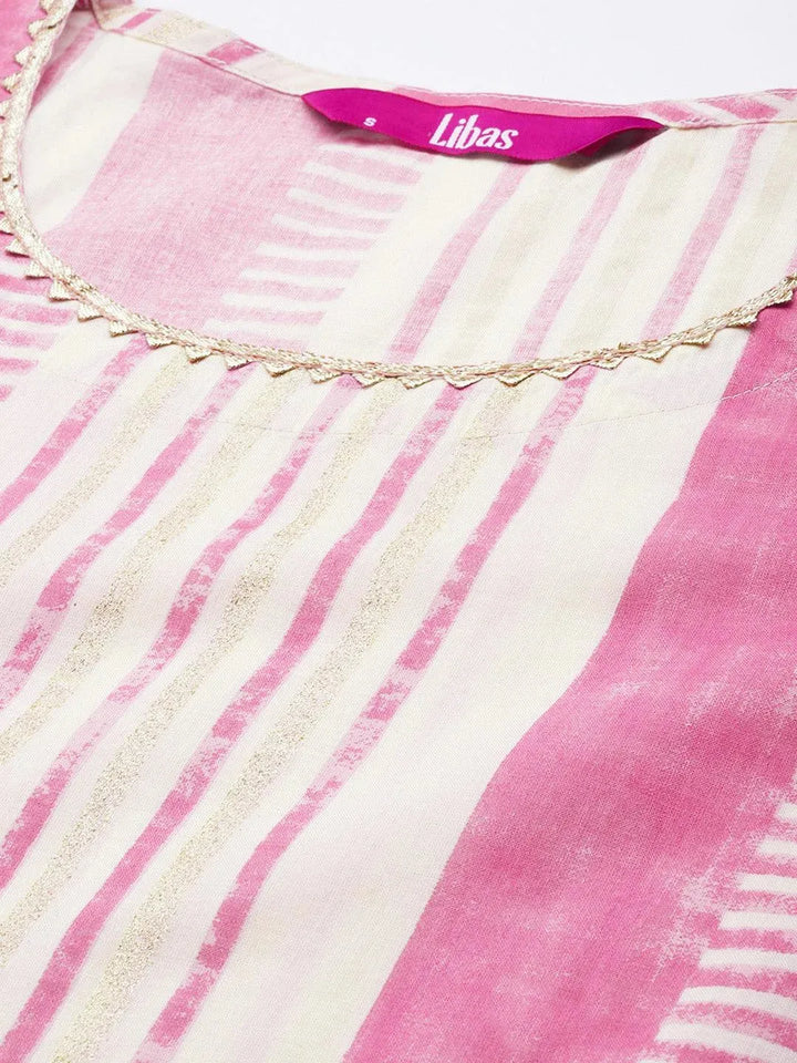 Pink Printed Cotton Suit Set - Libas