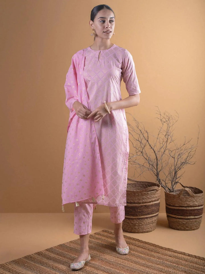 Pink Printed Cotton Suit Set - Libas