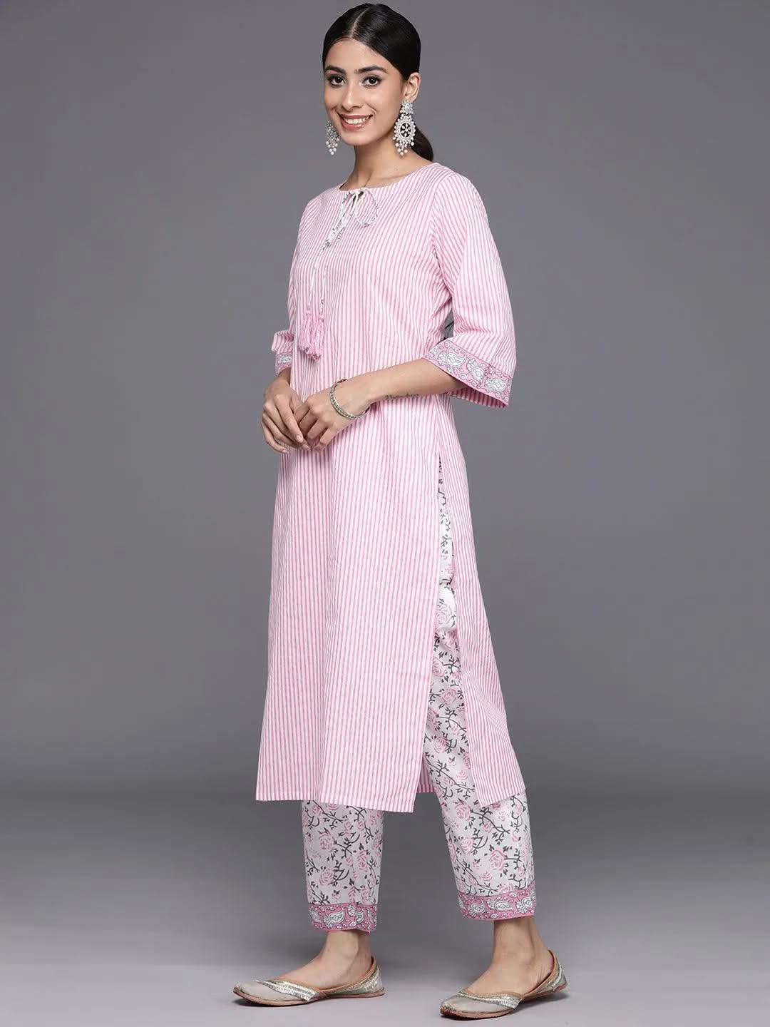 Pink Embroidered Organza Straight Kurta Sets With Dupatta