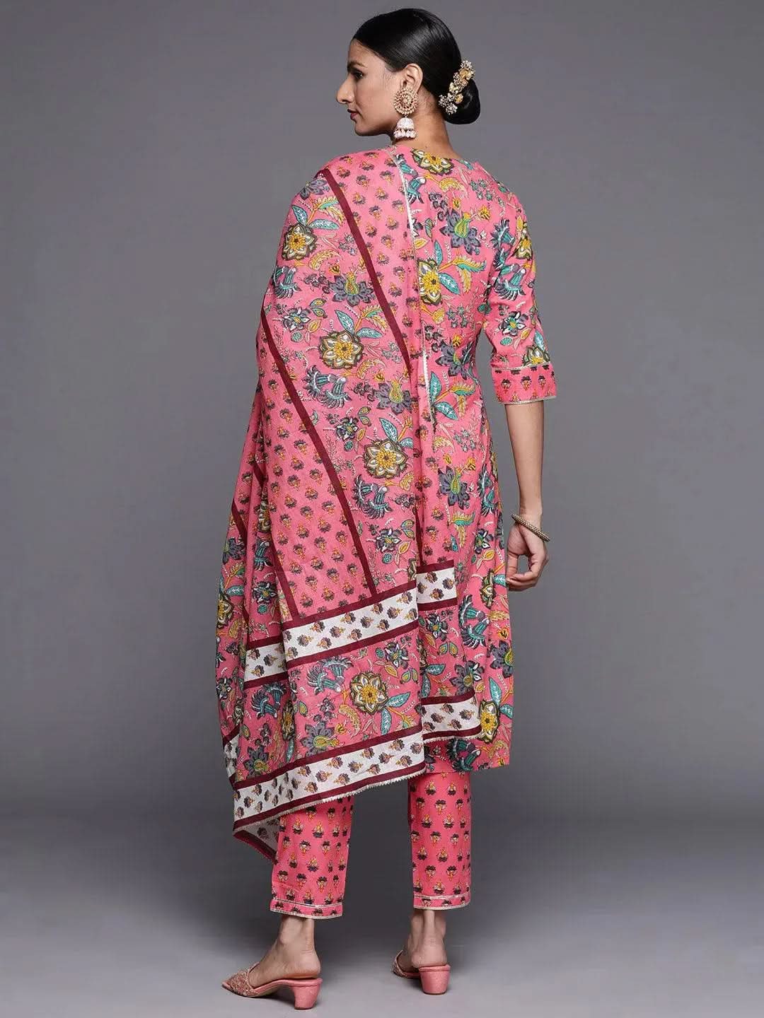 Pink Printed Cotton Straight Suit Set - Libas 