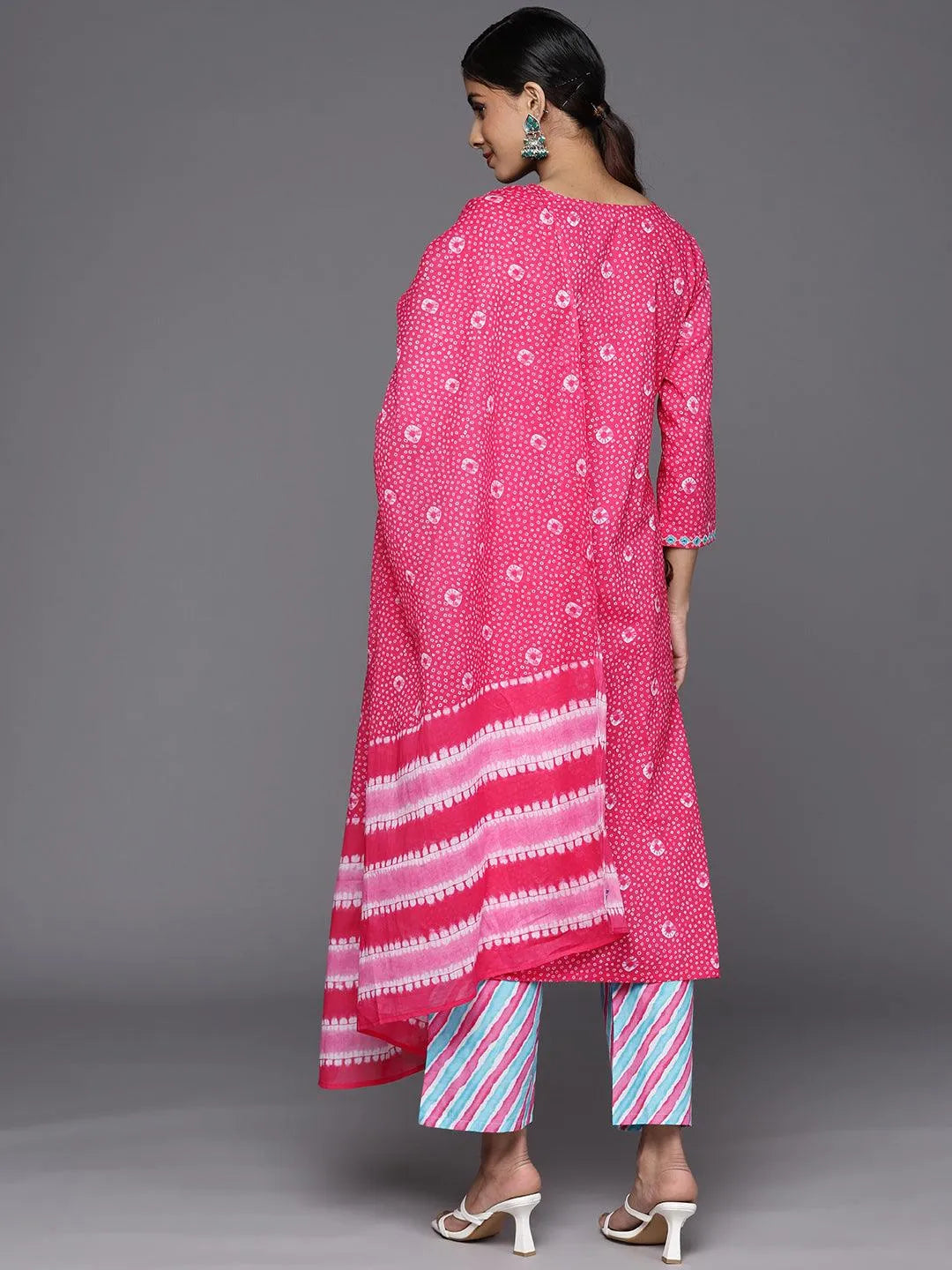 Pink Printed Cotton Straight Suit Set With Trousers - Libas 
