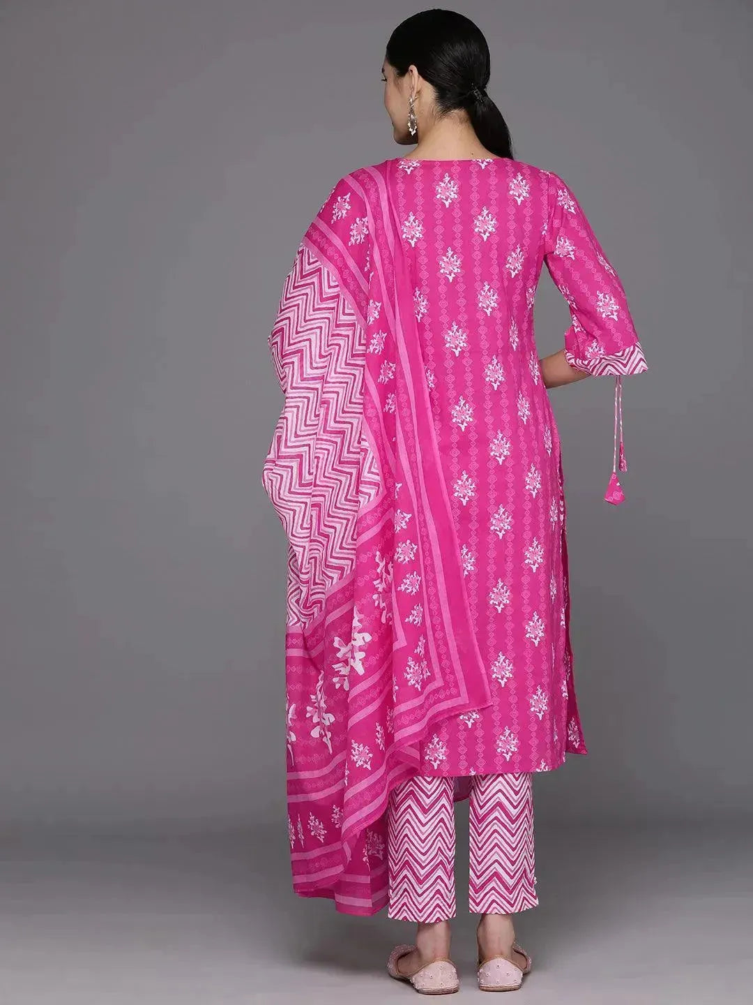 Pink Printed Cotton Straight Suit Set With Trousers - Libas 